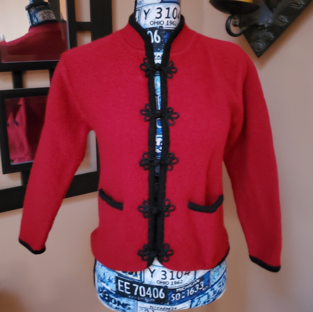 CRYSTAL KOBE PETITES RED & BLACK WOOL COAT!